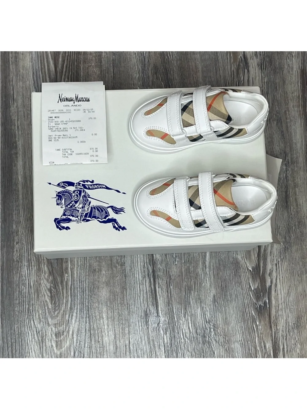 Burberry Kids White Sneakers with Beige & Black Check Straps